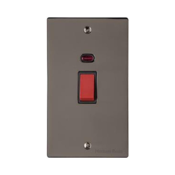 Elite Flat Plate Range 45A DP Cooker Switch with Neon (tall plate) in Polished Black Nickel  - Black Trim