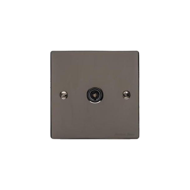 Elite Flat Plate Range 1 Gang Isolated TV Coaxial Socket in Polished Black Nickel  - Black Trim