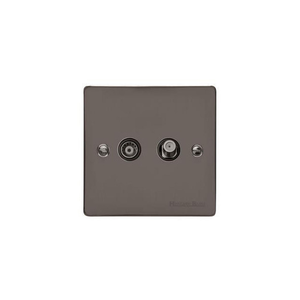 Elite Flat Plate Range TV/Satellite Socket in Polished Black Nickel  - Black Trim