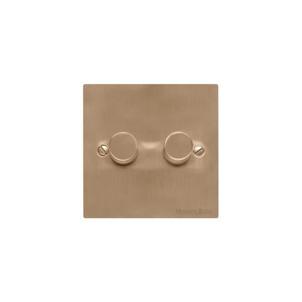 Elite Flat Plate Range 2 Gang LED Dimmer in Antique Brass  - Trimless