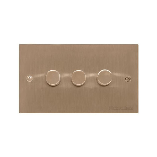 Elite Flat Plate Range 3 Gang LED Dimmer in Antique Brass  - Trimless