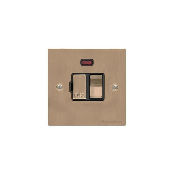 Elite Flat Plate Range Switched Spur with Neon (13 Amp) in Antique Brass  - Black Trim