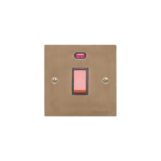 Elite Flat Plate Range 45A DP Cooker Switch with Neon (single plate) in Antique Brass  - Black Trim