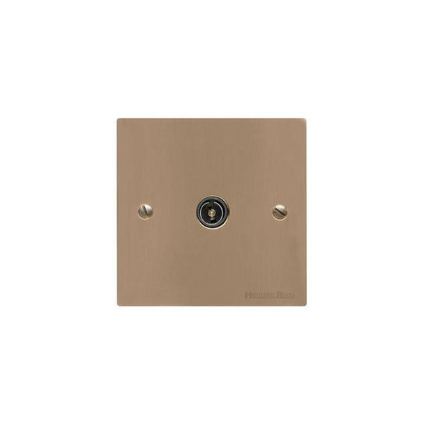 Elite Flat Plate Range 1 Gang Non-Isolated TV Coaxial Socket in Antique Brass  - Black Trim