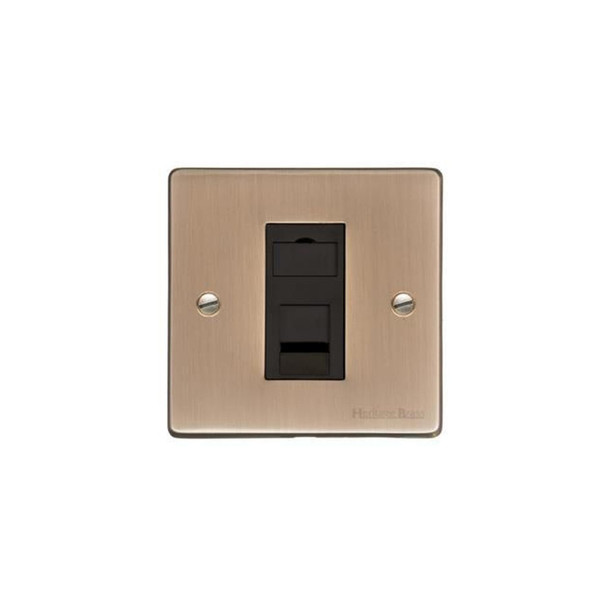 Elite Flat Plate Range 1 Gang RJ11 in Antique Brass  - Black Trim