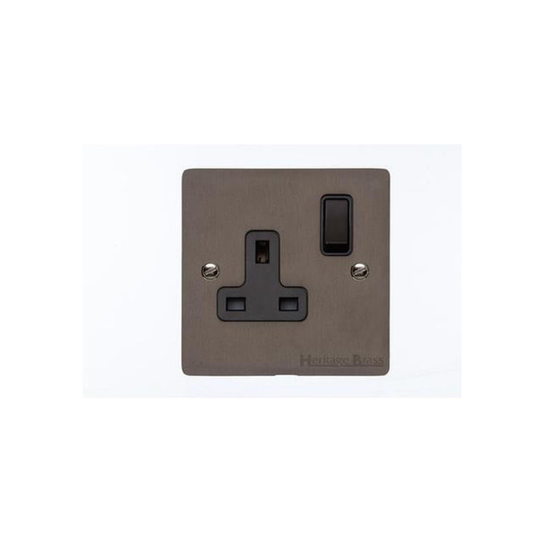 Elite Flat Plate Range Single Socket (13 Amp) in Matt Bronze  - Black Trim