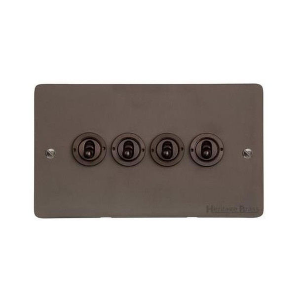 Elite Flat Plate Range 4 Gang Toggle Switch in Matt Bronze  - Trimless