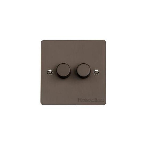 Elite Flat Plate Range 2 Gang LED Dimmer in Matt Bronze  - Trimless