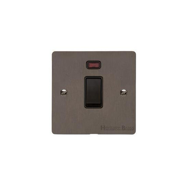 Elite Flat Plate Range 20A Double Pole Switch with Neon in Matt Bronze  - Black Trim