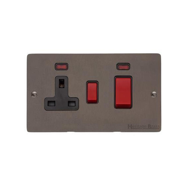 Elite Flat Plate Range 45A Cooker Unit + 13A Socket in Matt Bronze  - Black Trim