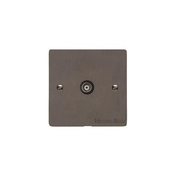 Elite Flat Plate Range 1 Gang Non-Isolated TV Coaxial Socket in Matt Bronze  - Black Trim