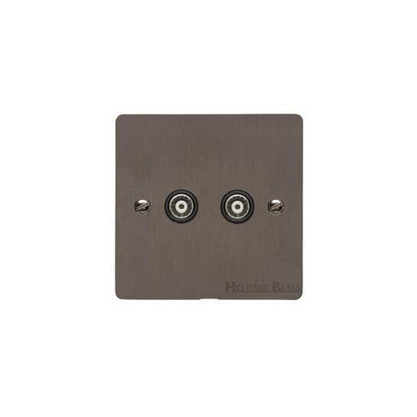 Elite Flat Plate Range 2 Gang TV Coaxial Socket in Matt Bronze  - Black Trim