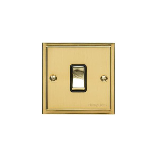 Elite Stepped Plate Range 1 Gang Rocker Switch (10 Amp) in Polished Brass  - Black Trim