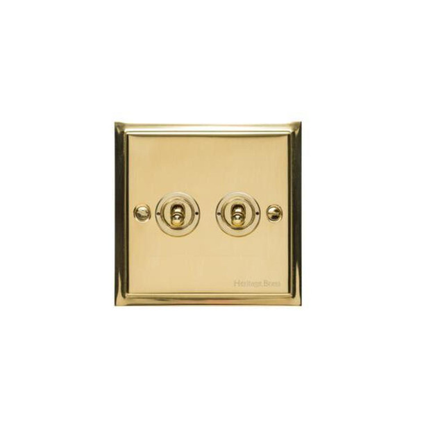 Elite Stepped Plate Range 2 Gang Toggle Switch in Polished Brass  - Trimless