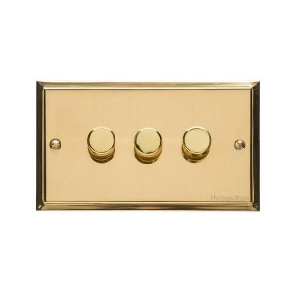 Elite Stepped Plate Range 3 Gang LED Dimmer in Polished Brass  - Trimless