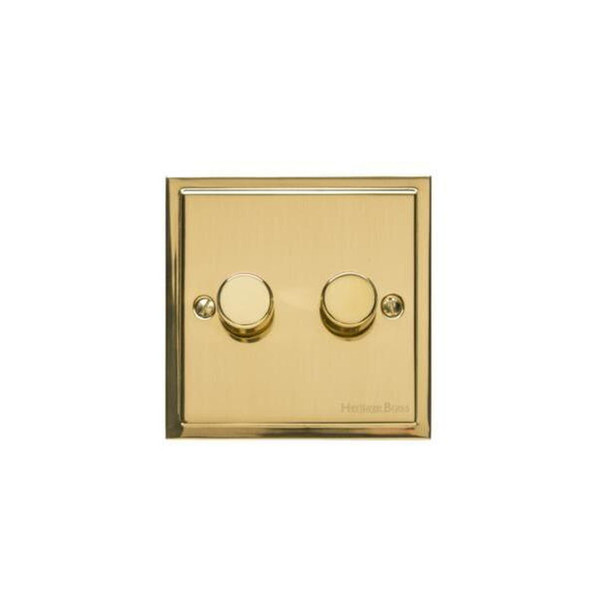 Elite Stepped Plate Range 2 Gang Dimmer (400 watts) in Polished Brass  - Trimless