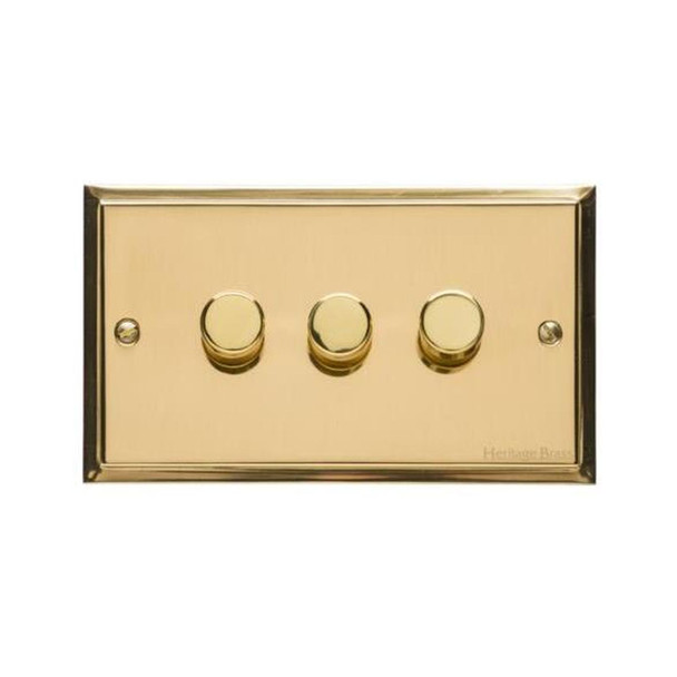 Elite Stepped Plate Range 3 Gang Dimmer (400 watts) in Polished Brass  - Trimless