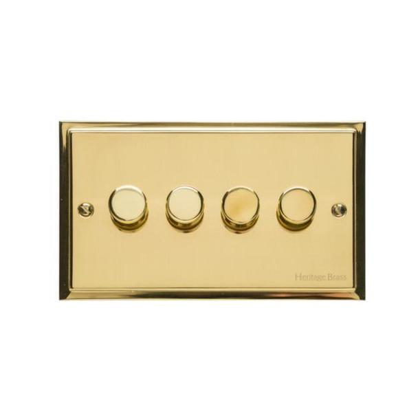 Elite Stepped Plate Range 4 Gang Dimmer (400 watts) in Polished Brass  - Trimless