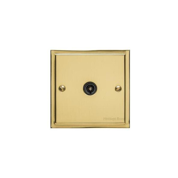Elite Stepped Plate Range 1 Gang Isolated TV Coaxial Socket in Polished Brass  - Black Trim