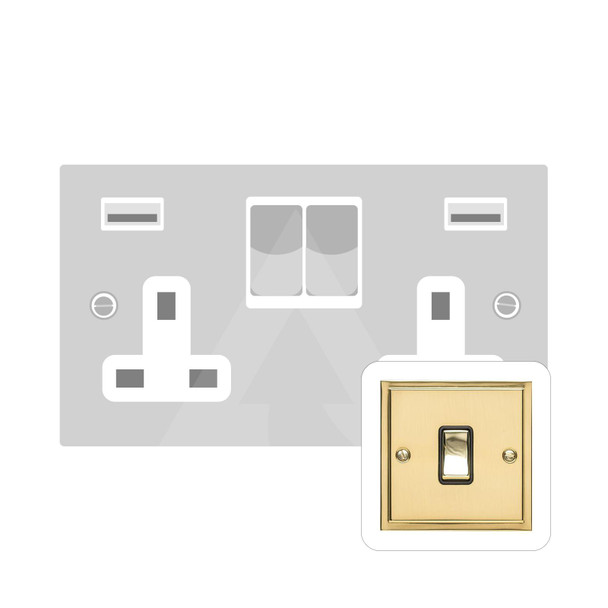 Elite Stepped Plate Range Double USB Socket (13 Amp) in Polished Brass  - White Trim