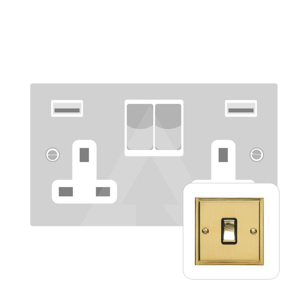 Elite Stepped Plate Range 2G 13A Socket with USB-A & USB-C in Polished Brass  - White Trim