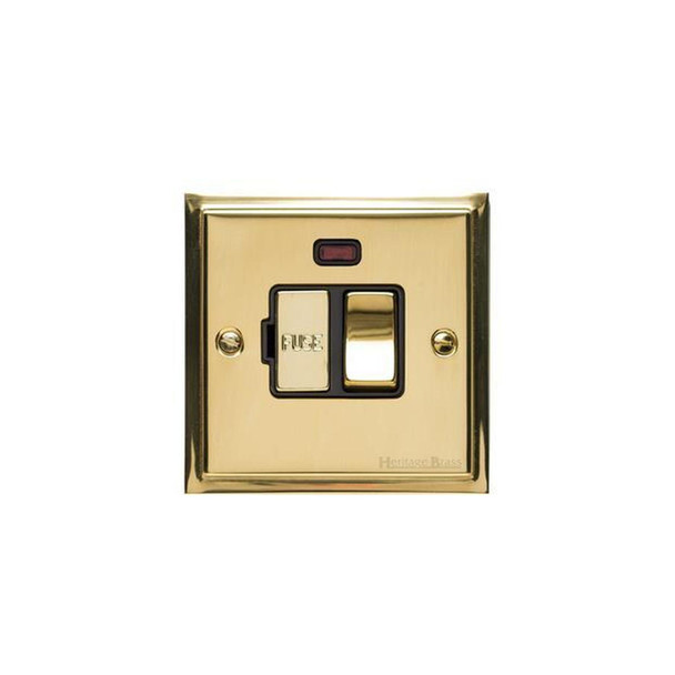 Elite Stepped Plate Range Switched Spur with Neon (13 Amp) in Polished Brass  - Black Trim