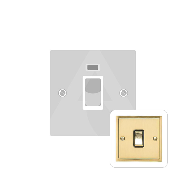 Elite Stepped Plate Range 20A Double Pole Switch with Neon in Polished Brass  - White Trim