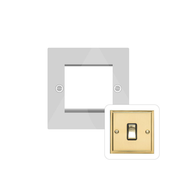 Elite Stepped Plate Range 2 Module Euro Plate in Polished Brass  - White Trim