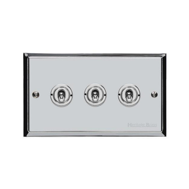 Elite Stepped Plate Range 3 Gang Toggle Switch in Polished Chrome  - Trimless