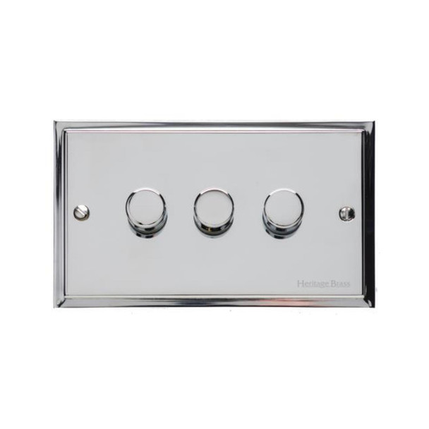 Elite Stepped Plate Range 3 Gang Dimmer (400 watts) in Polished Chrome  - Trimless