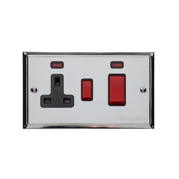 Elite Stepped Plate Range 45A Cooker Unit + 13A Socket in Polished Chrome  - Black Trim