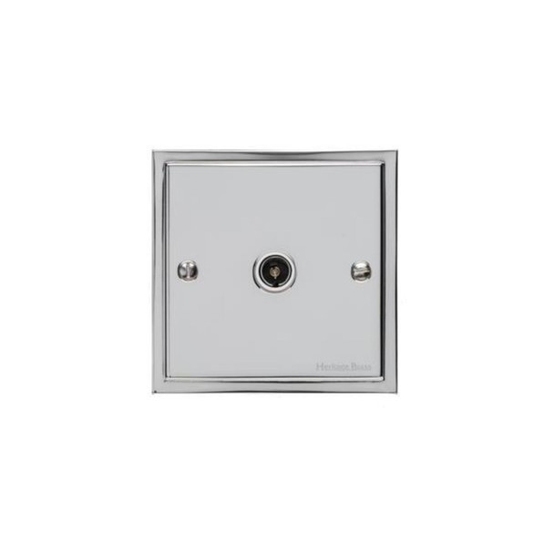 Elite Stepped Plate Range 1 Gang Non-Isolated TV Coaxial Socket in Polished Chrome  - White Trim