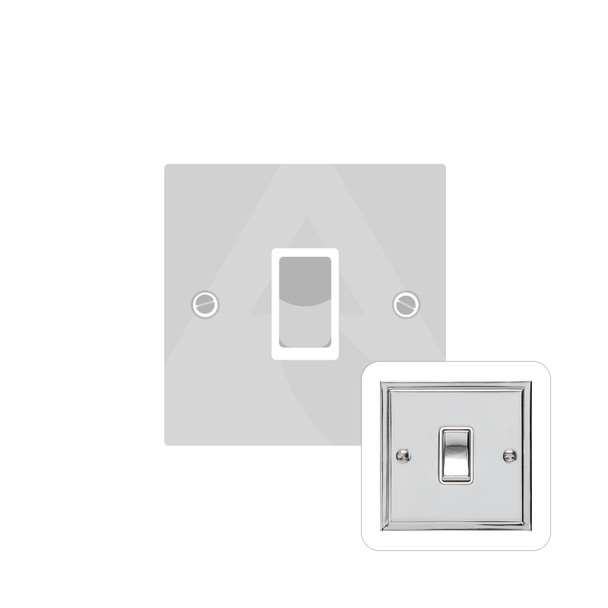 Switches and Sockets I Elite Stepped Plate Range 1 Gang Rocker Switch (10 Amp) in Polished Chrome  - Black Trim