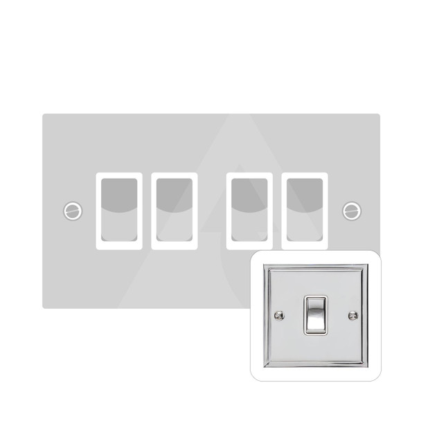 Elite Stepped Plate Range 4 Gang Rocker Switch (10 Amp) in Polished Chrome  - Black Trim