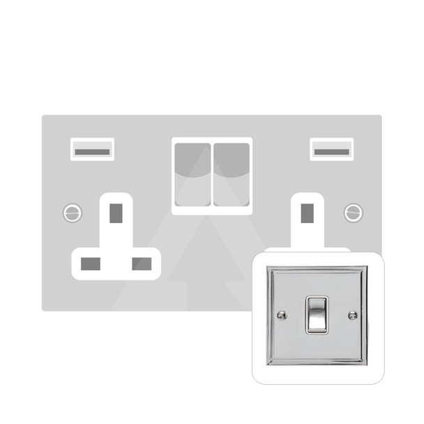 Elite Stepped Plate Range 2G 13A Socket with USB-A & USB-C in Polished Chrome  - Black Trim