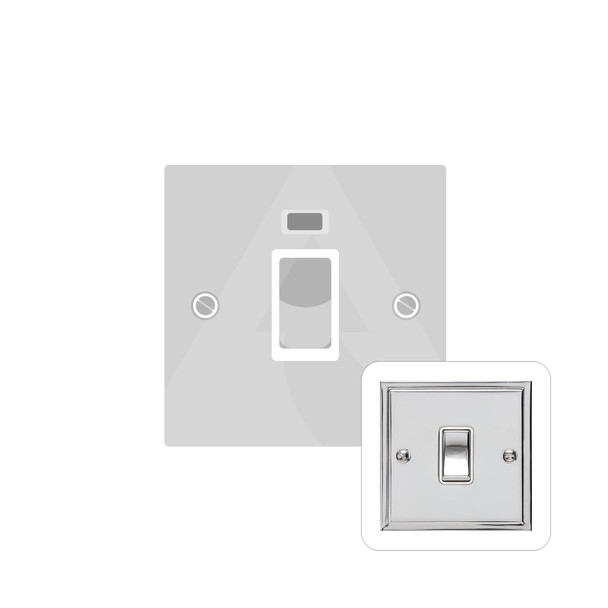 Elite Stepped Plate Range 20A Double Pole Switch with Neon in Polished Chrome  - White Trim