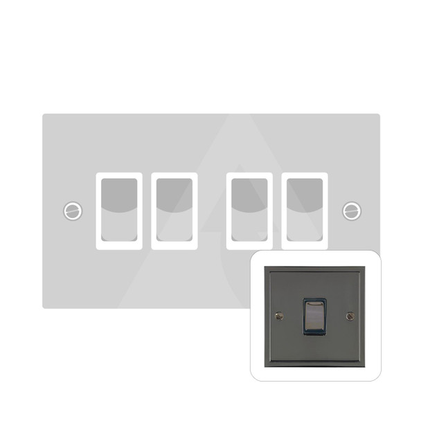 Elite Stepped Plate Range 4 Gang Rocker Switch (10 Amp) in Polished Black Nickel  - Black Trim