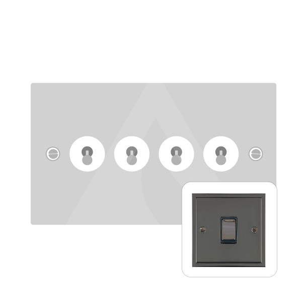 Elite Stepped Plate Range 4 Gang Toggle Switch in Polished Black Nickel  - Trimless