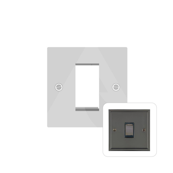 Elite Stepped Plate Range 1 Module Euro Plate in Polished Black Nickel  - Black Trim