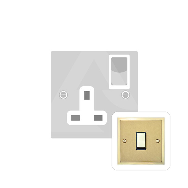 Elite Stepped Plate Range Single Socket (13 Amp) in Satin Brass  - White Trim