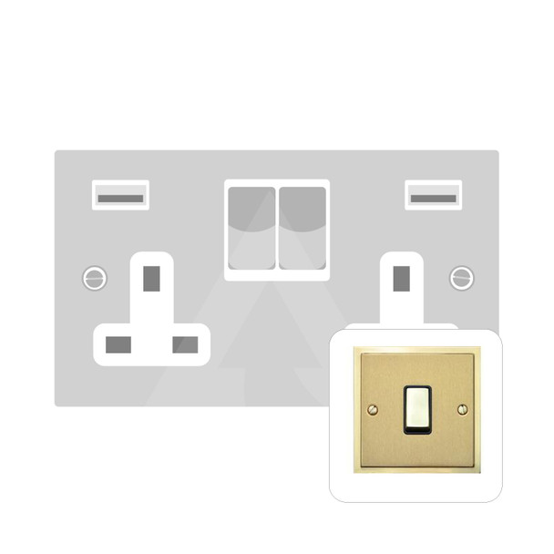 Elite Stepped Plate Range 2G 13A Socket with USB-A & USB-C in Satin Brass  - White Trim