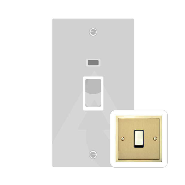 Elite Stepped Plate Range 45A DP Cooker Switch with Neon (tall plate) in Satin Brass  - White Trim