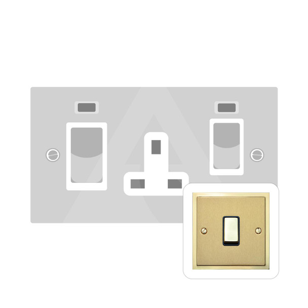 Elite Stepped Plate Range 45A Cooker Unit + 13A Socket in Satin Brass  - White Trim