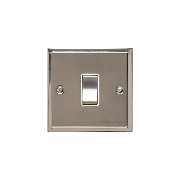 Elite Stepped Plate Range 1 Gang Rocker Switch (10 Amp) in Satin Nickel  - White Trim