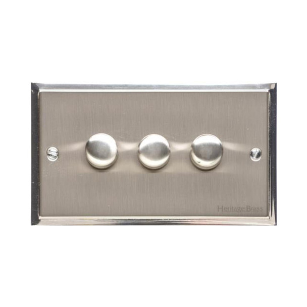 Elite Stepped Plate Range 3 Gang Dimmer (400 watts) in Satin Nickel  - Trimless