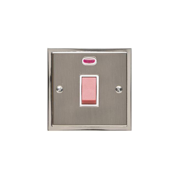 Elite Stepped Plate Range 45A DP Cooker Switch with Neon (single plate) in Satin Nickel  - White Trim