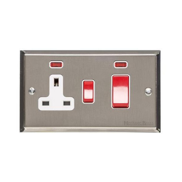 Elite Stepped Plate Range 45A Cooker Unit + 13A Socket in Satin Nickel  - White Trim