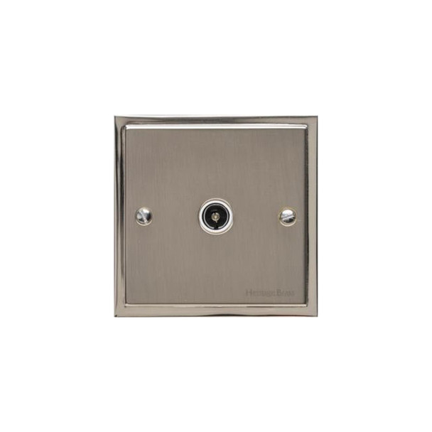 Elite Stepped Plate Range 1 Gang Non-Isolated TV Coaxial Socket in Satin Nickel  - White Trim