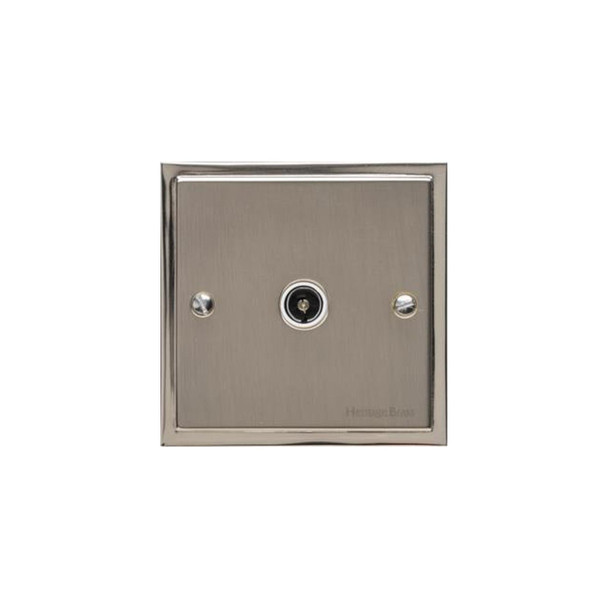 Elite Stepped Plate Range 1 Gang Isolated TV Coaxial Socket in Satin Nickel  - White Trim