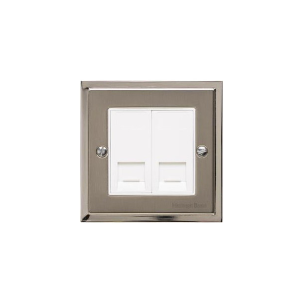 Elite Stepped Plate Range 2 Gang Secondary Line Socket in Satin Nickel  - White Trim